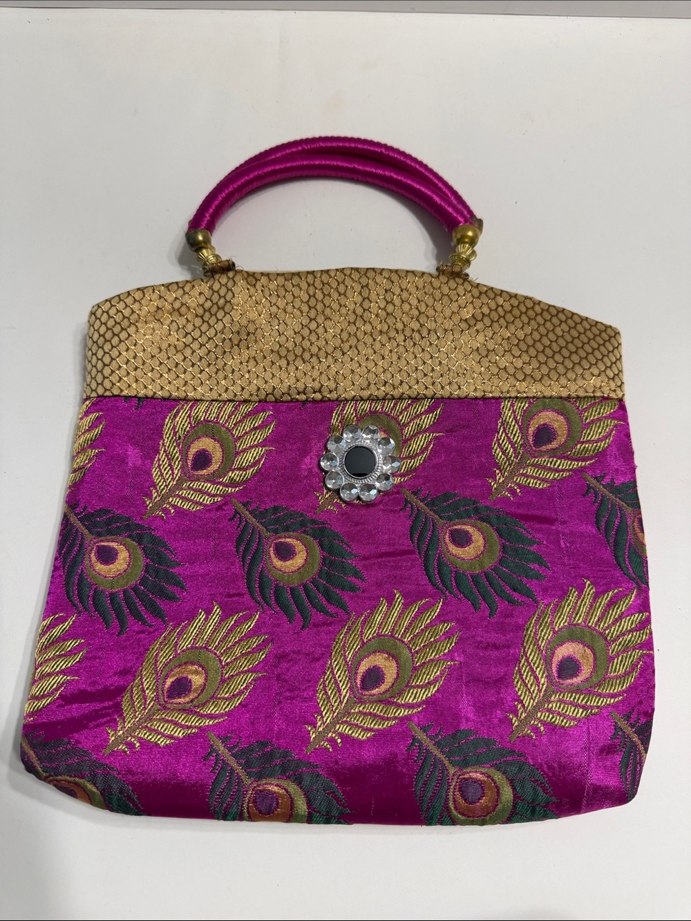 Elegant Vibrant Purple/Pink Peacock-Print Handbag